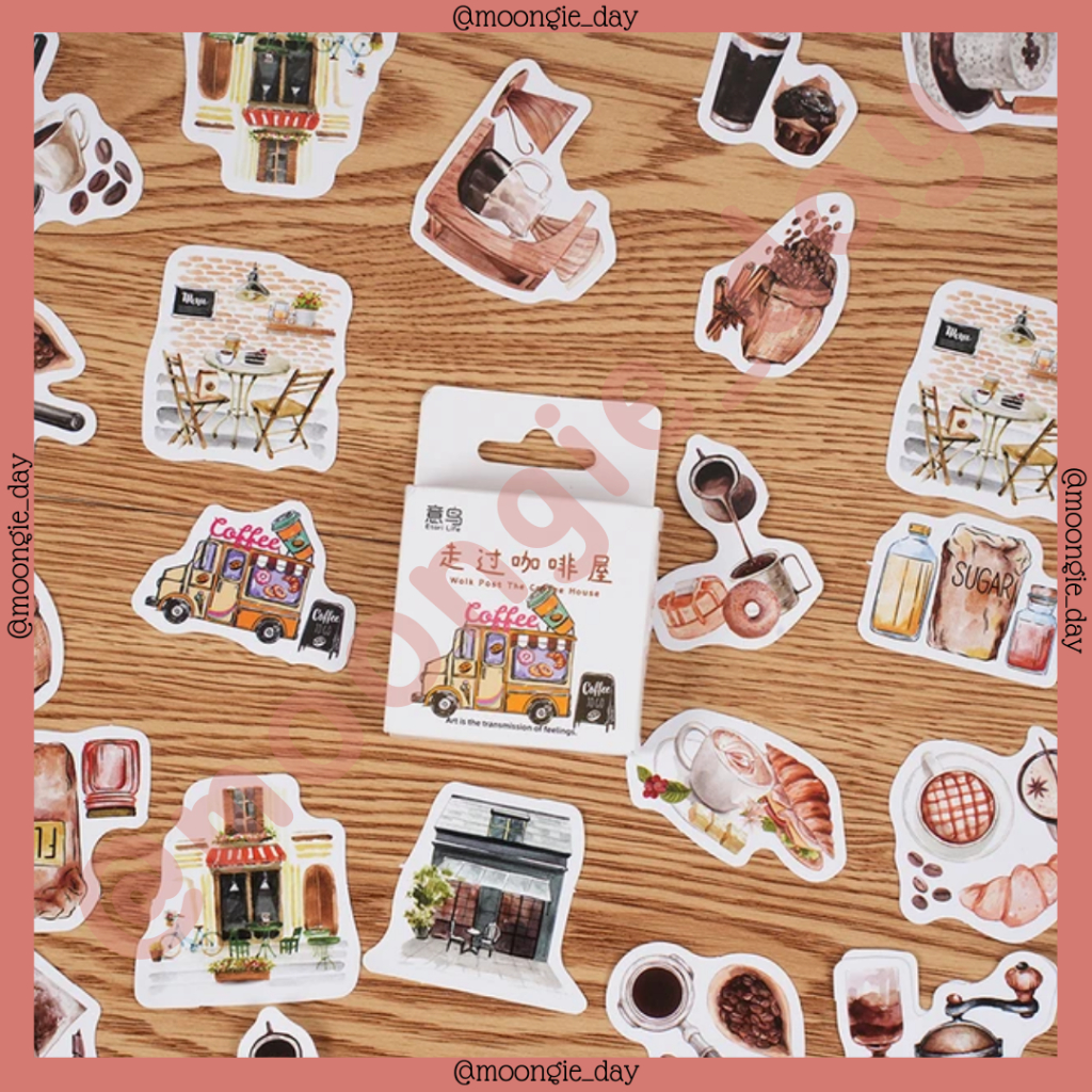 Jual 40-46 STIKER KERTAS TEMA COFFEE TRUCK CAFE MENU CROISSANT FLOUR ...