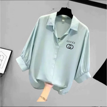 Blouse Wanita Leher V Logo Samping Kemeja Wanita V Korean Style Baju Wanita Lengan Balon 3 4