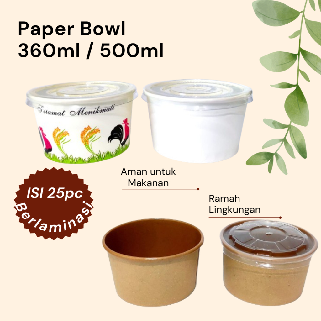 Jual Paper Bowl Isi 25pc / Mangkok Kertas 360 ml / 500 ml / 650ml ...