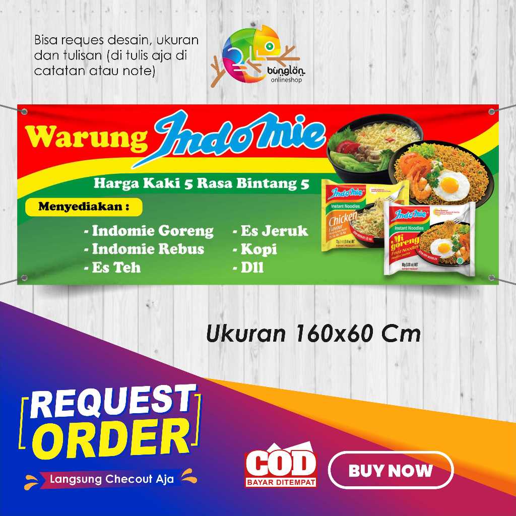 Jual Spanduk 160x60 Banner Warung Indomie Model Hijau Custom Desain