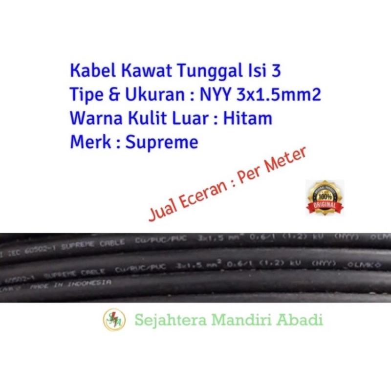 Jual Kabel Listrik Nyy 3x 1 5 Mm Supreme Kawat Tunggal Kulit Hitam