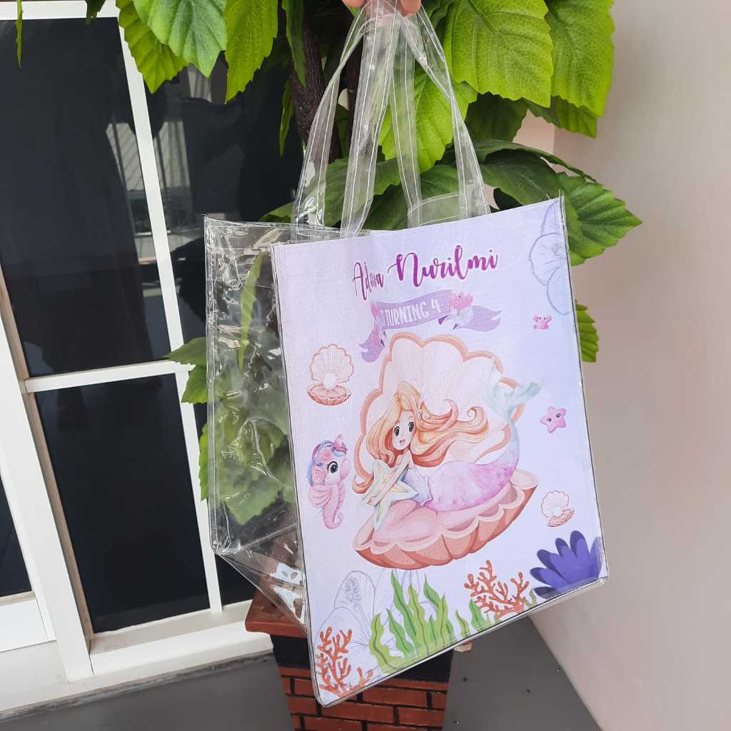 Jual Custom Tas Mika Kombinasi Banner Depan Gratis Desain Goodiebag