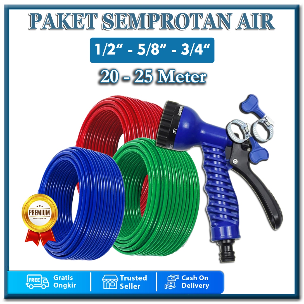 SEPAKET SEMPROTAN SELANG AIR ELASTIS DOP 1/2 5/8 3/4 INCH 20 25 METER JET SPRAY CUCI MOTOR MOBIL BERKUALITAS