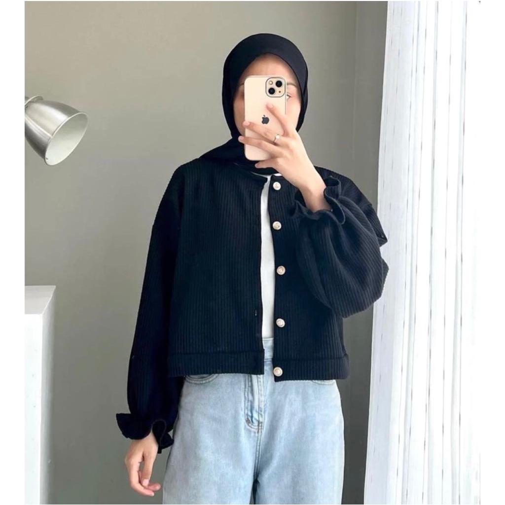 Jual Cardigan Crop Top Hornet Kancing Lengan Panjang Kerut Balon Wanita ...