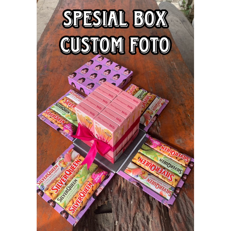 Jual Custom Foto Surprise Gift Box Snack Coklat Silverqueen Silver ...