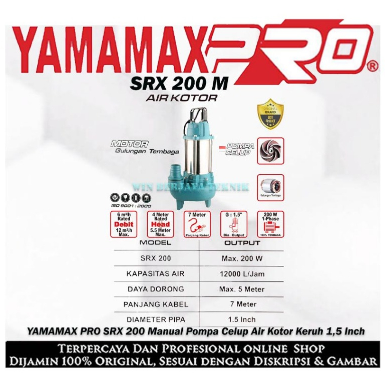 Jual YAMAMAX PRO SRX 200 Pompa Celup Air Kotor Bersih Keruh Sungai 1.5 ...