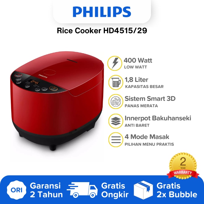 Jual Rice Cooker Philips HD4515/29 Red Merah | Mejikom Phillips HD 4515 ...