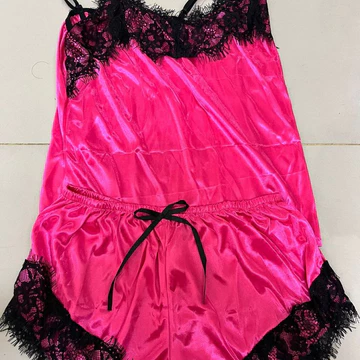 Stelan Piyama Baju Tidur Wanita Tali Satu Celana Pendek Satin Renda 15