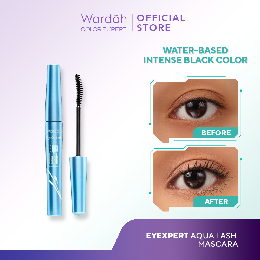 Wardah EyeXpert Aqua Lash Mascara - Bulu Mata Tebal, Panjang, Cepat Kering - Warna Intense dan Waterproof - Mudah Digunakan Dengan Hasil Natural