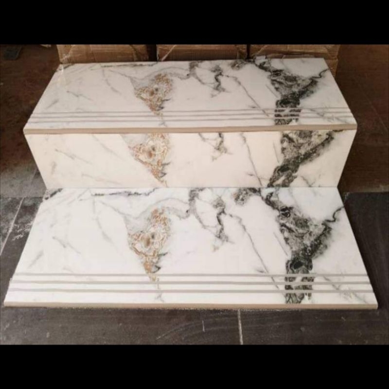 Jual Granit Tangga Stepnosing Request Ukuran Putih Motif Marble Luminouis White Kw Shopee