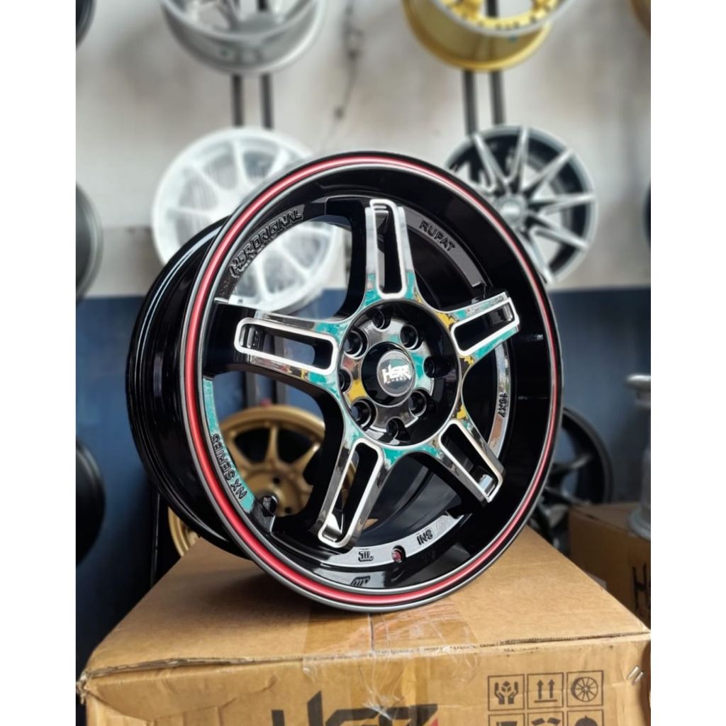 Jual VELG HSR RING 16 RUPAT WARNA BLACK GLOSY RED | Shopee Indonesia