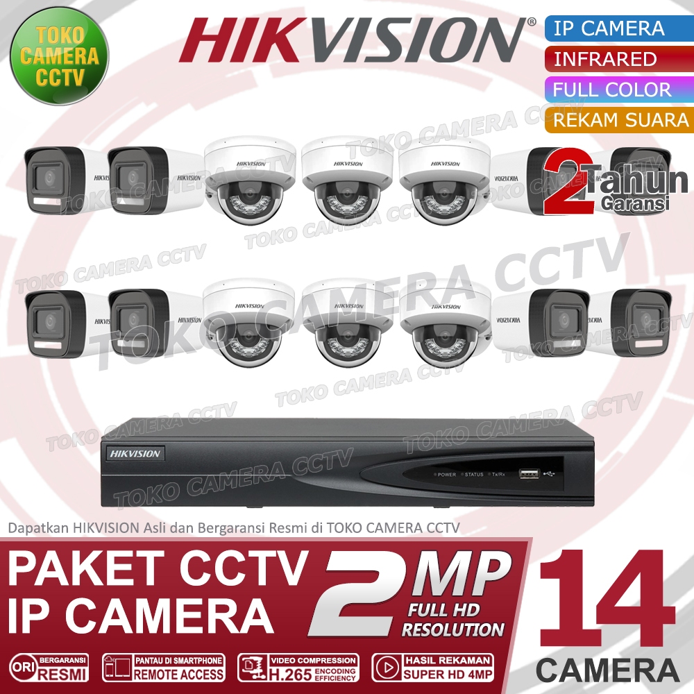 Jual PAKET CCTV IP CAMERA HIKVISION COLORVU 2MP 16 CHANNEL 14 KAMERA ...
