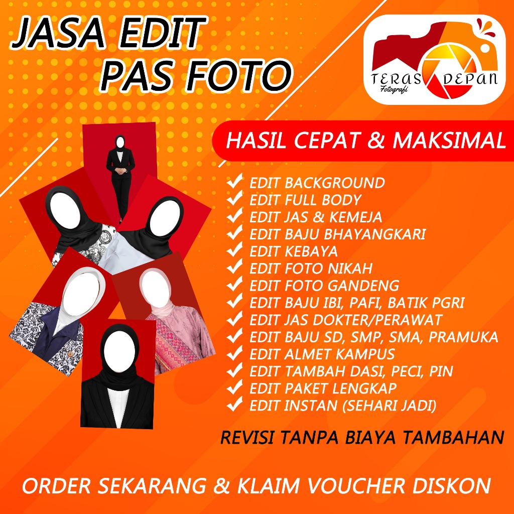 Jual Edit Pas Foto, Edit Background, Tambah Kemeja, Dasi, Jas, Ganti
