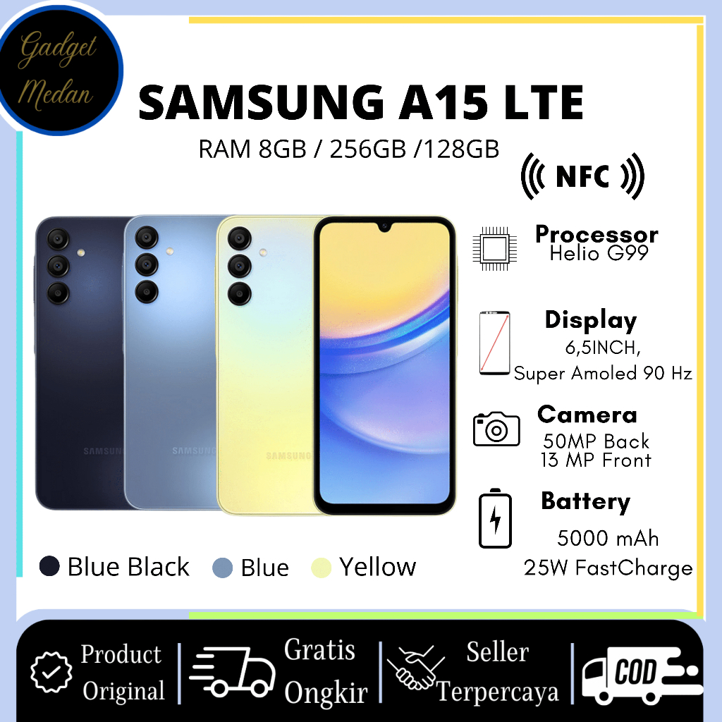 Jual SAMSUNG GALAXY A15 LTE RAM 8/128 GB & 8/256 GB BERGARANSI RESMI