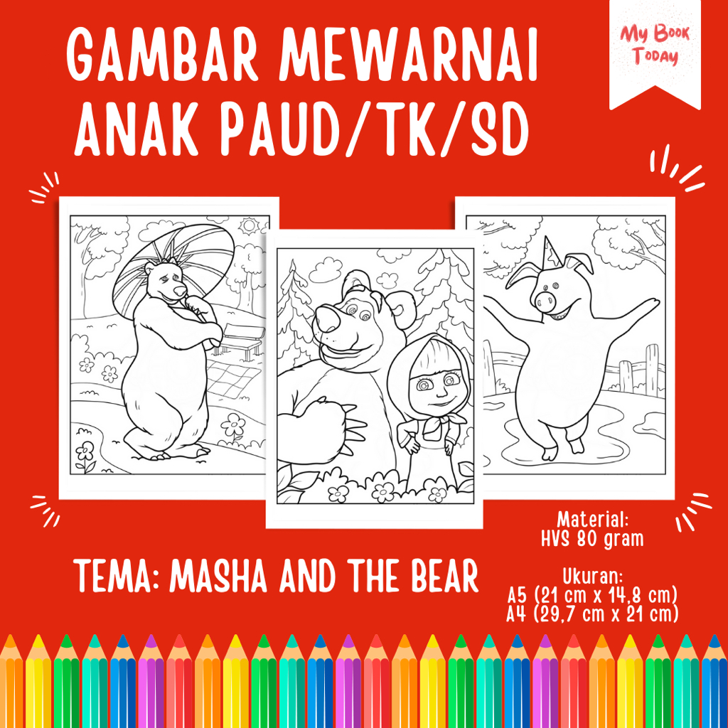 Jual [My Book Today] Lembar Kertas Sketsa Gambar Mewarnai untuk Anak ...