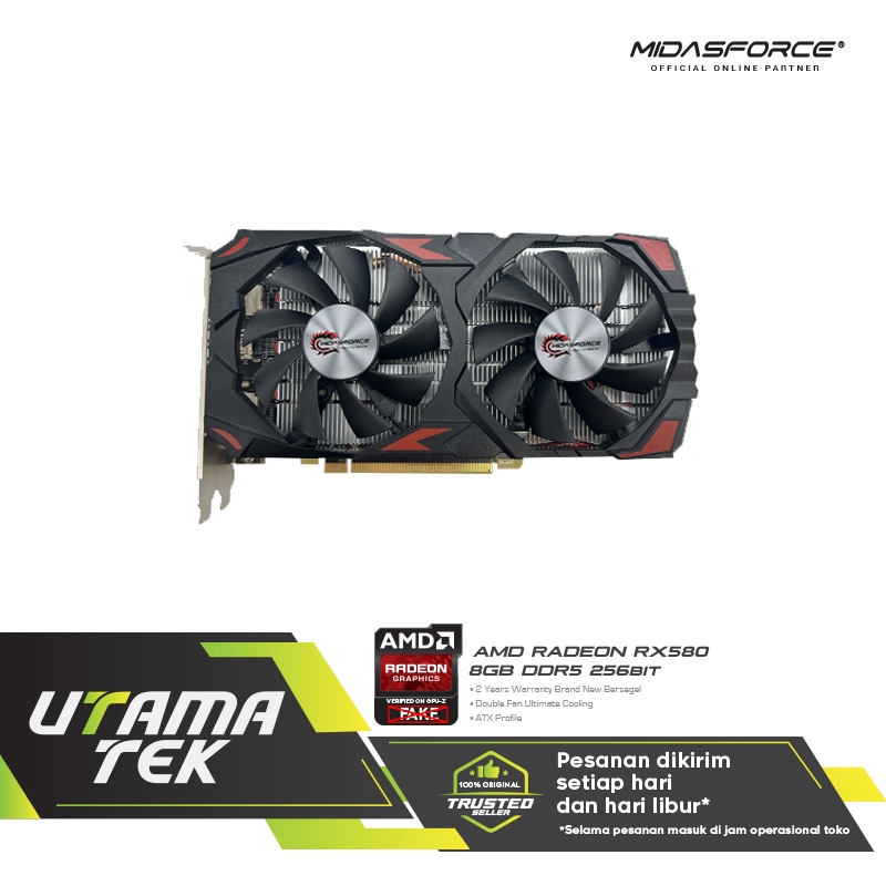 Jual VGA AMD Midasforce RX580 DDR5 256bit 8GB Garansi Tahun