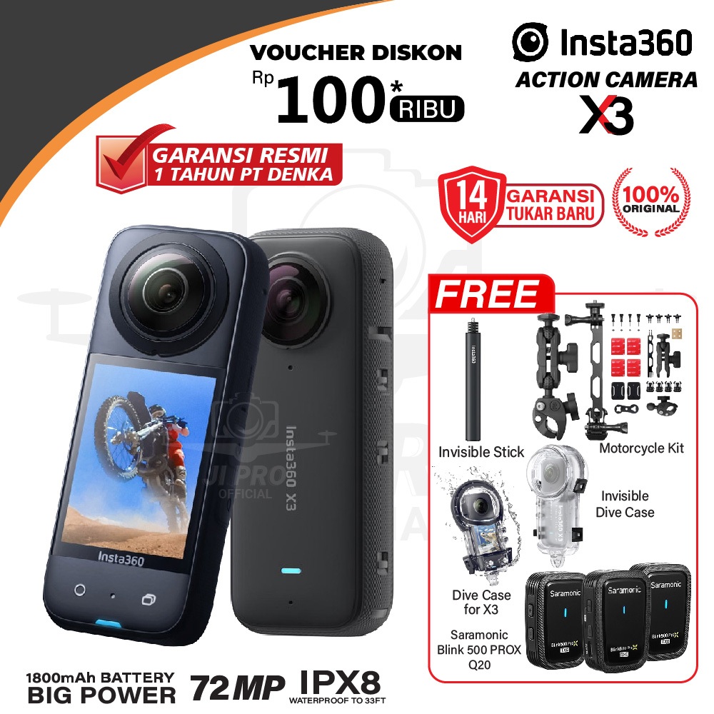 Original Insta360 Kamera Action Indonesia | 360 Jual X ONE - Shopee ONE 3 Camera - Insta X3