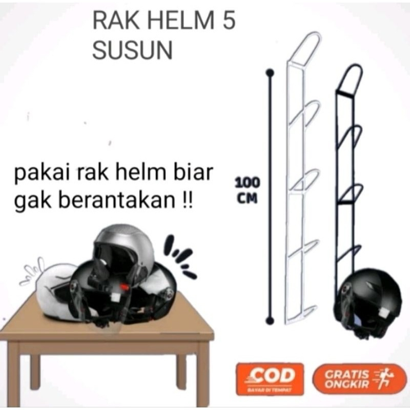 Jual Rak Helm 5 Susun/Rak Tempat Helm Tinggi 1 Meter/Rak Gantungan Helm ...