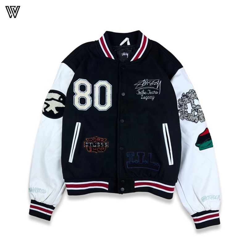 STUSSY スタジャン コラボ OUR LEGACY 刺繍 Stussy x Denim Tears X Our Legacy TTL Varsity Jacket Black