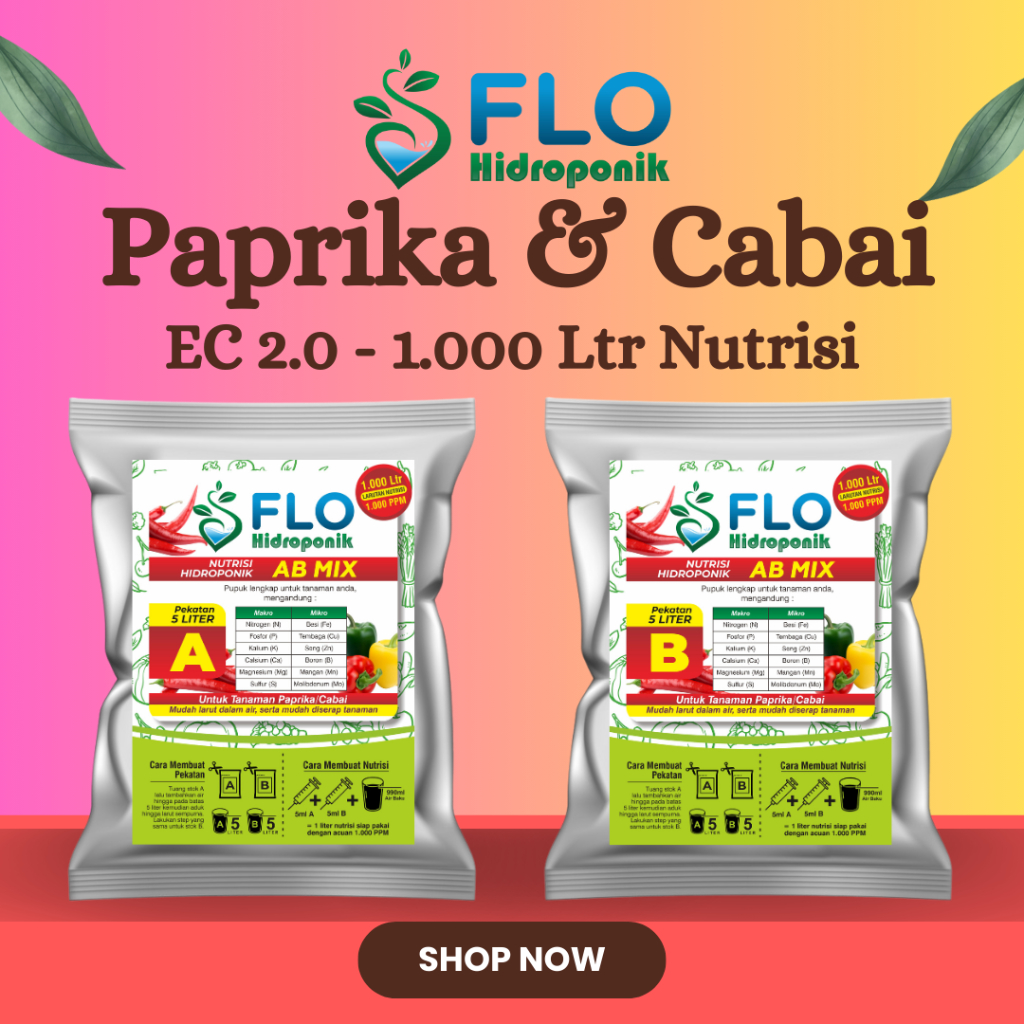 Jual AB Mix Paprika 5 Liter Flo Hidroponik untuk 1000 Liter Nutrisi ...