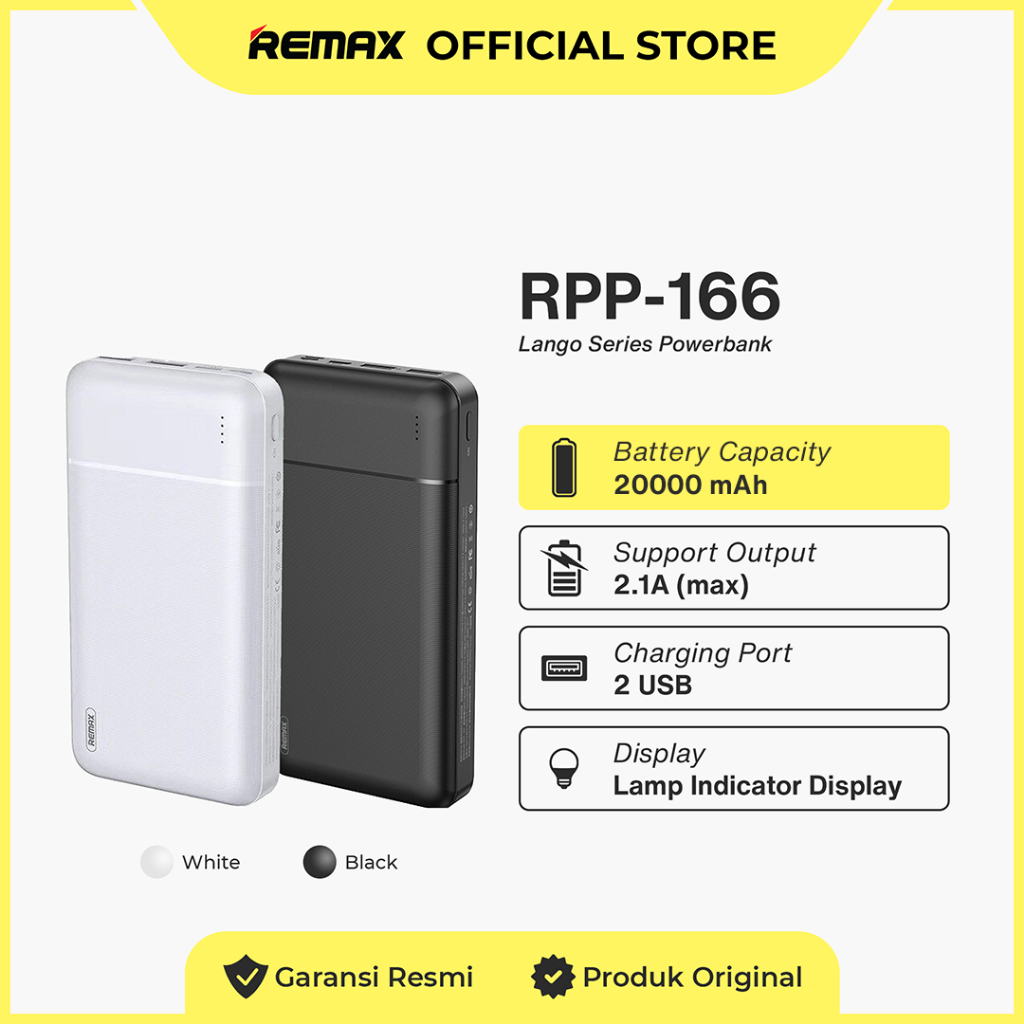 Jual Remax Powerbank 20000mAh 2.1A RPP 166 Lango Series | Shopee Indonesia