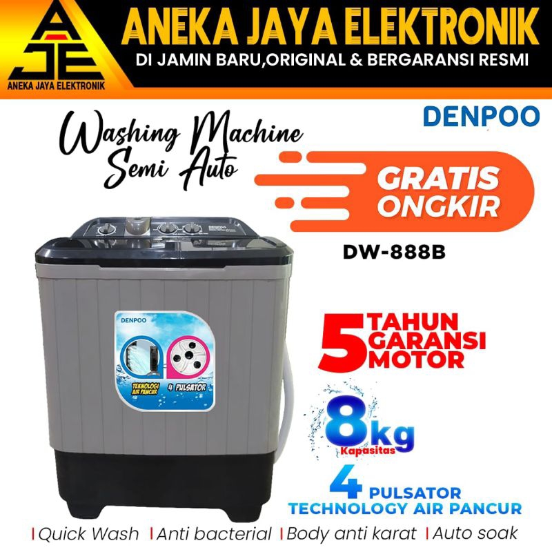 Jual MAKASSAR FREE ONGKIR MESIN CUCI 8 KG DENPOO DW 888B DARK GREY