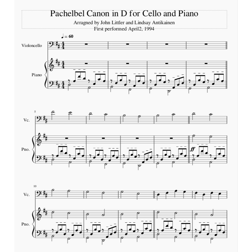 Jual Kertas Musik Partitur Not Balok Canon In D Piano Gitar Violin ...
