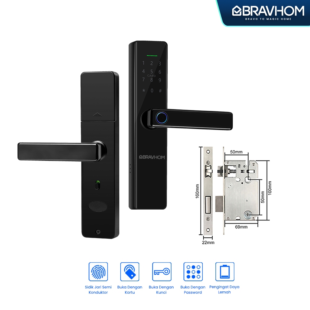 BRAVHOM Kunci pintu digital kunci pintar kunci pintu sidik jari IC Card  Digital Code Security Electronic Door Lock kunci pintu fingerprint