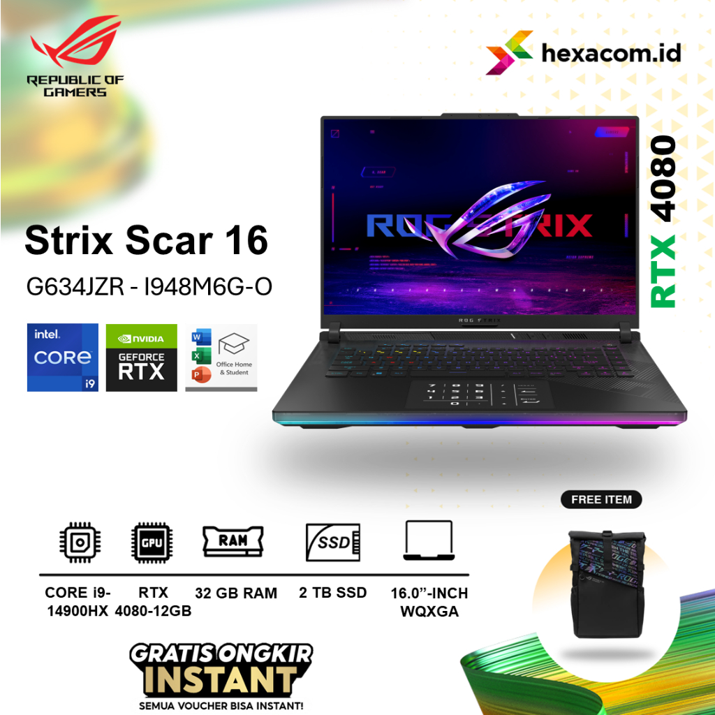 Jual Laptop Asus ROG Strix Scar 16 G634JZR Core I9 14900HX RTX 4080 ...