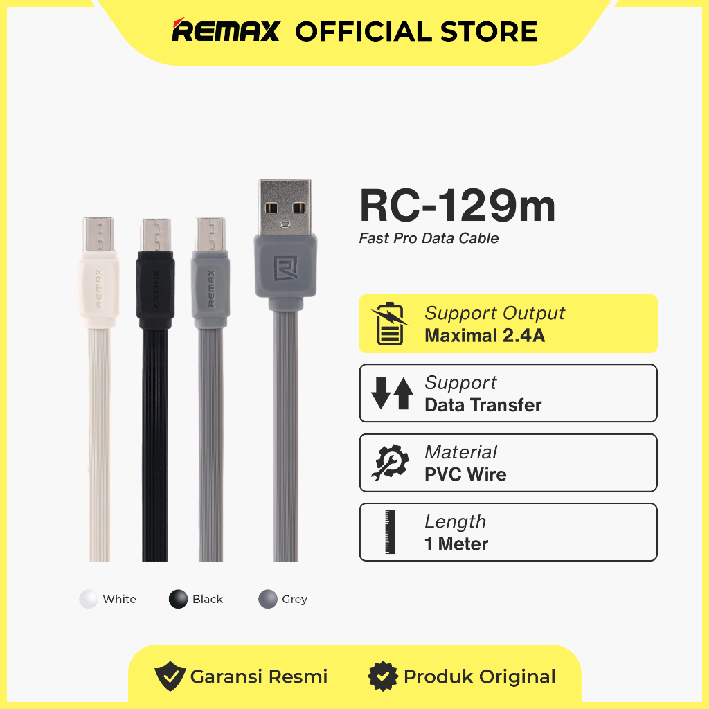 Jual Remax Data Cable Micro 2,4Ampere 1M RC-129m | Shopee Indonesia