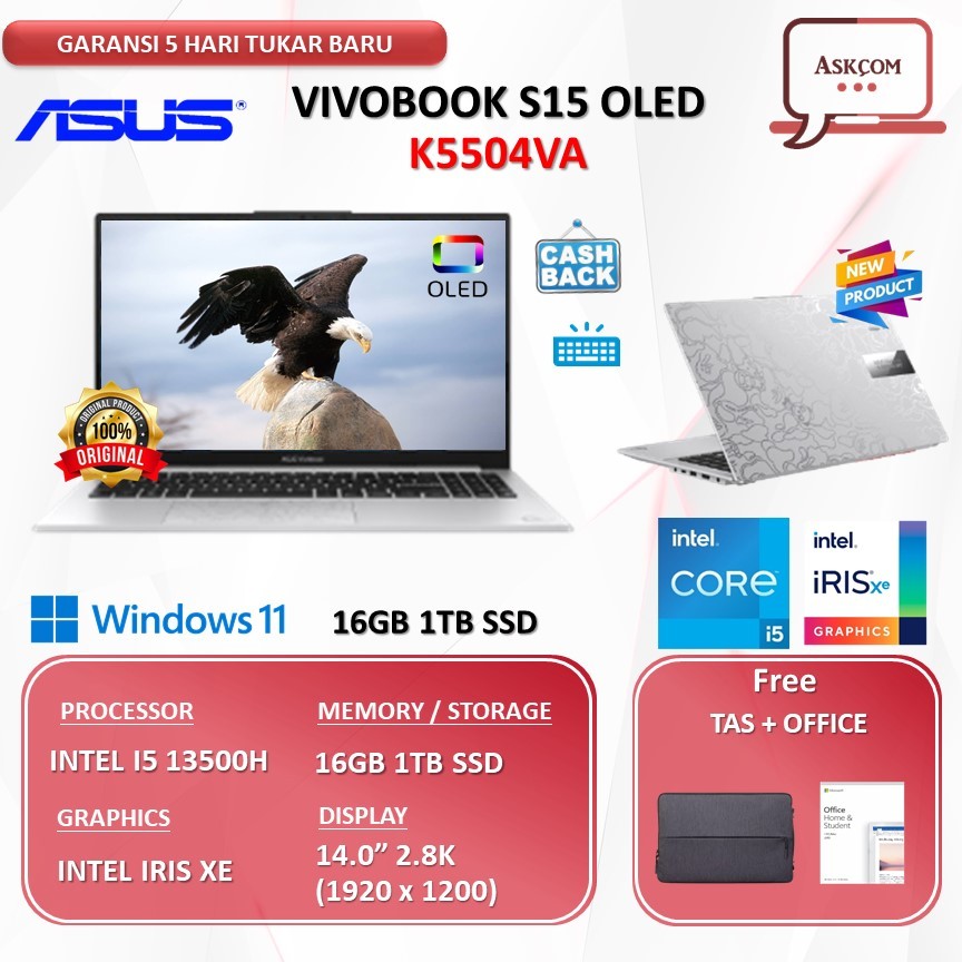 Jual Laptop Asus Vivobook S15 Oled K5504va Bape Edition I5 13500h 16gb 1tb Ssd W11 Ohs21 140 2 0923