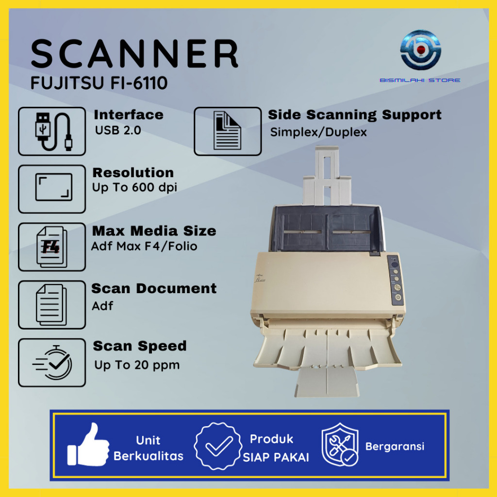 Jual Scanner Fujitsu FI6110 Bisa Scan Folio F4 Atau Legal Siap Pakai