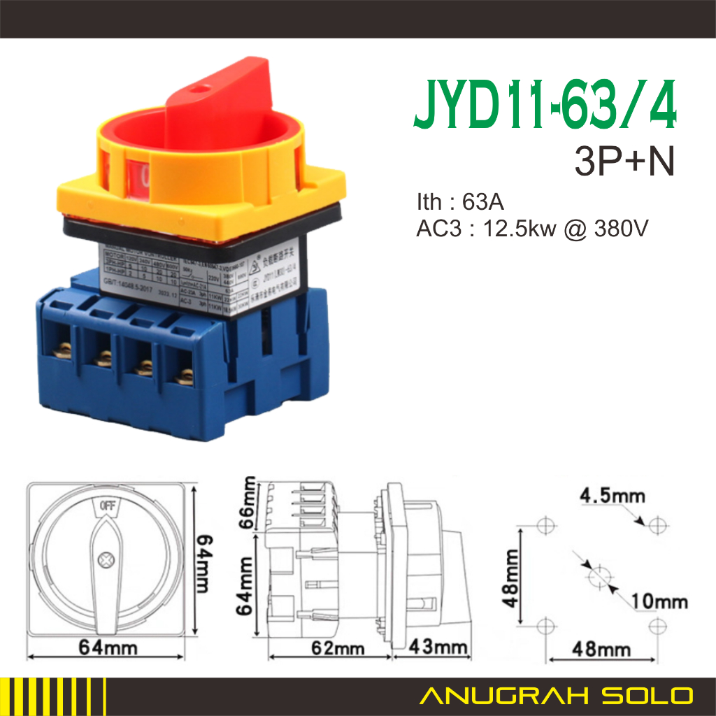 Jual CAM SWITCH ON-OFF 3 PHASE 25A 32A 63A JYD11/3 CAFED 3 POLE 25A 32A ...
