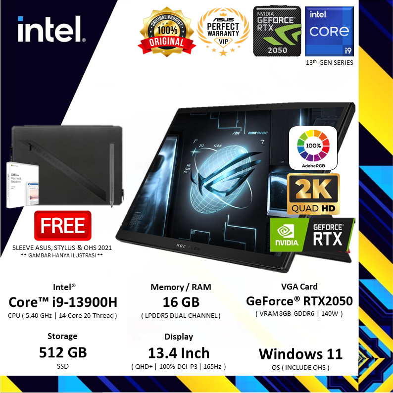 Jual ASUS ROG FLOW Z13 TOUCH GZ301VF - RTX2050 I9 13900H 16GB 512GB 13. ...