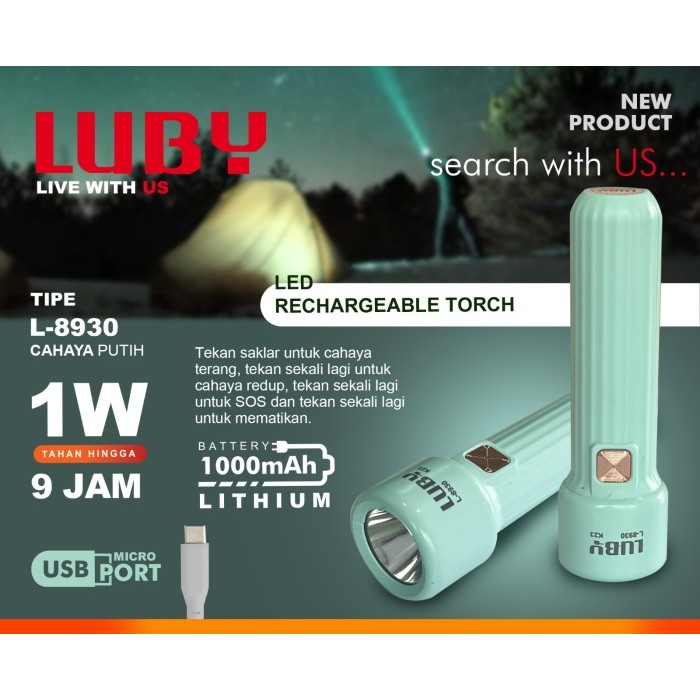 Jual Senter Luby LED Emergency L8925 L8930 / Senter Tangan Luby L-8925 ...