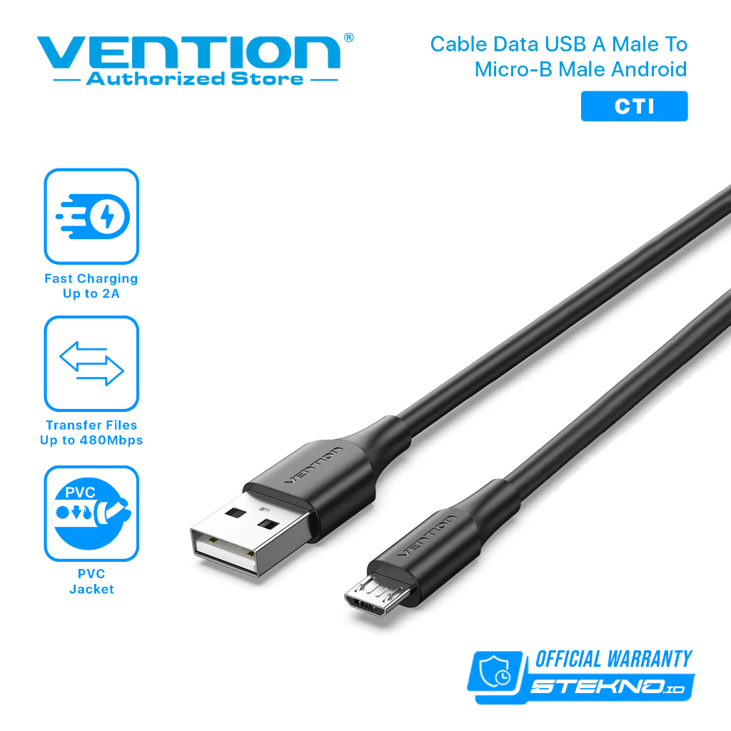 Jual Vention Kabel Data USB A Male To Micro-B B Male Android | Shopee ...