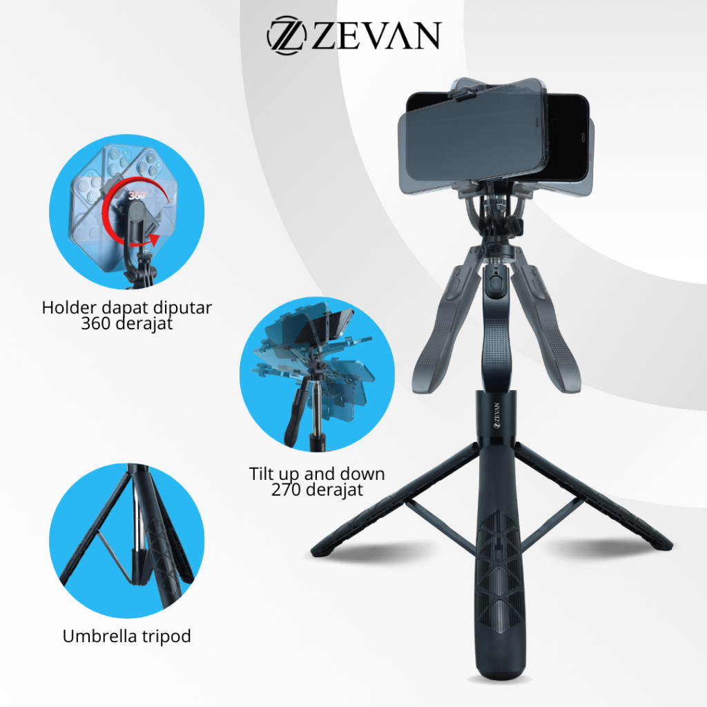 Jual ZEVAN Tripod Bluetooth Selfie Stick L16SS Multi-Functional with ...
