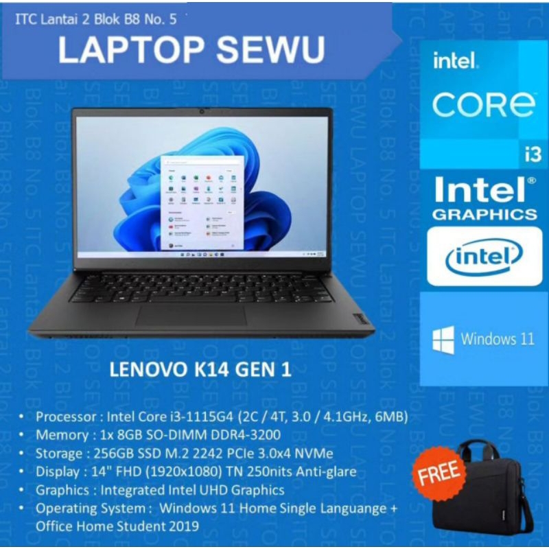 Jual LENOVO K14 GEN 1 Intel Core i3-1115G4 8GB 256GB SSD Intel UHD ...