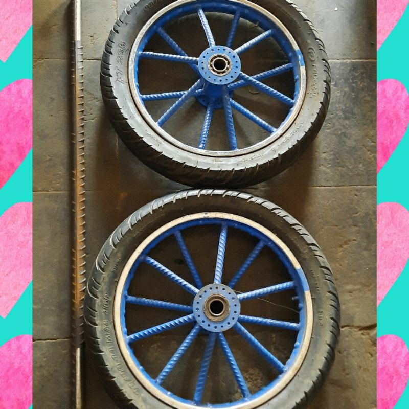 Jual Roda Gerobak Ring 14 Ruji Besar Lengkap As Panjang | Shopee Indonesia