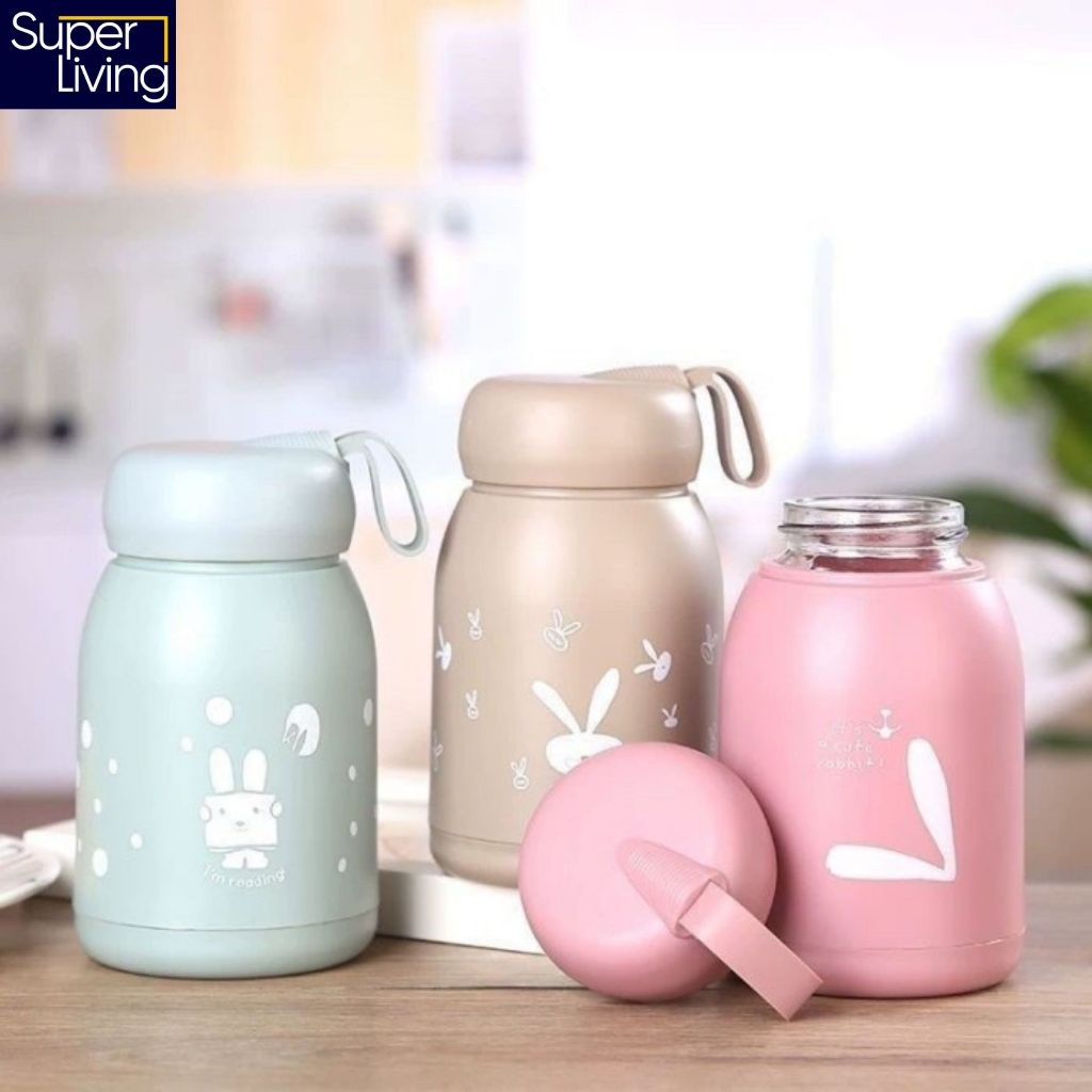 Jual Botol minum Kaca Bening Termos motif rabbit/ gelas kaca vacumm ...