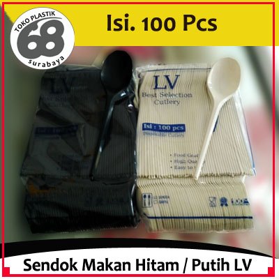 Sendok Makan Plastik Putih Hitam dan Bening Isi 100 Pcs