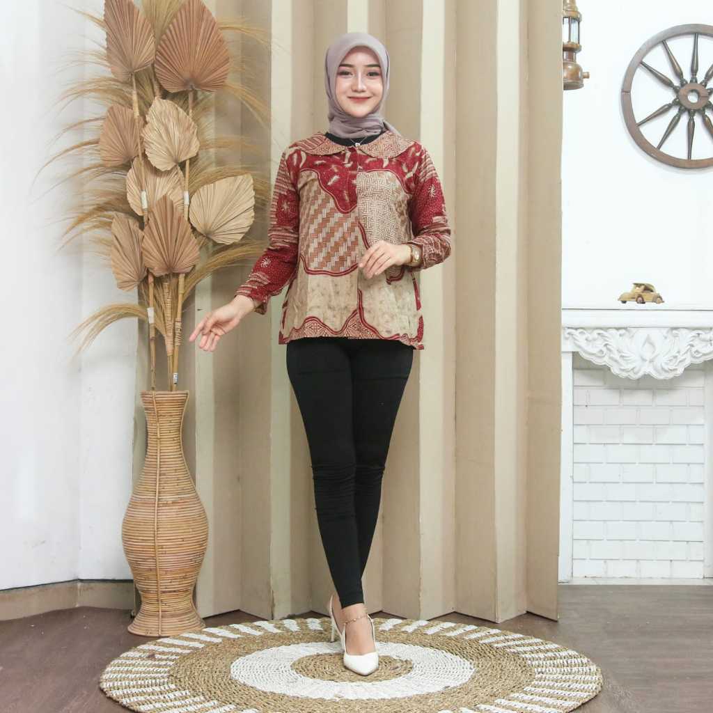 Jual BLOUSE BATIK WANITA KEKINIAN MODERN ATASAN KANTOR BATIK MOTIF