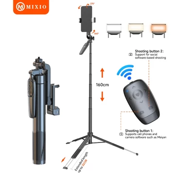 MIXIO A66 160CM Tongsis Bluetooth Selfie Stick Tripod With LED Light