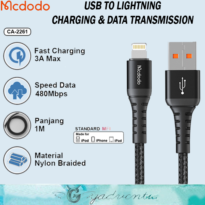 Mcdodo Kabel Charger USB Lightning untuk iPhone X XR XS Max Cable Data  Powerbank Pendek 20cm 1m 2m 3m Fast Charging Ca-226 Charger iPhone Set 