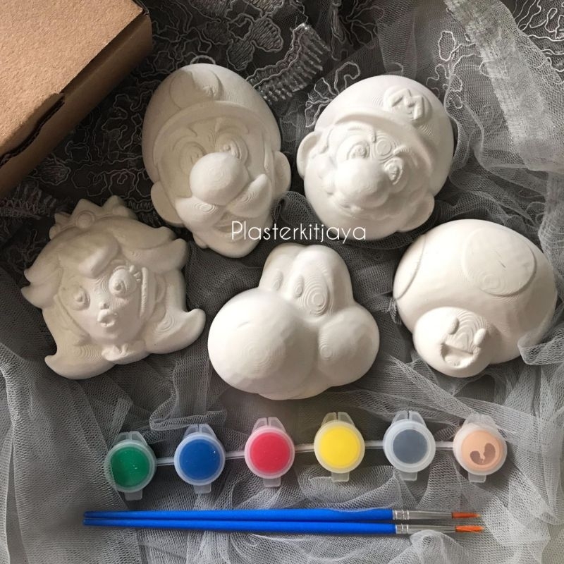 Jual 1 SET MARIO BROSS UKURAN MEDIUM PATUNG LUKIS GYPSUM/ BELAJAR ...