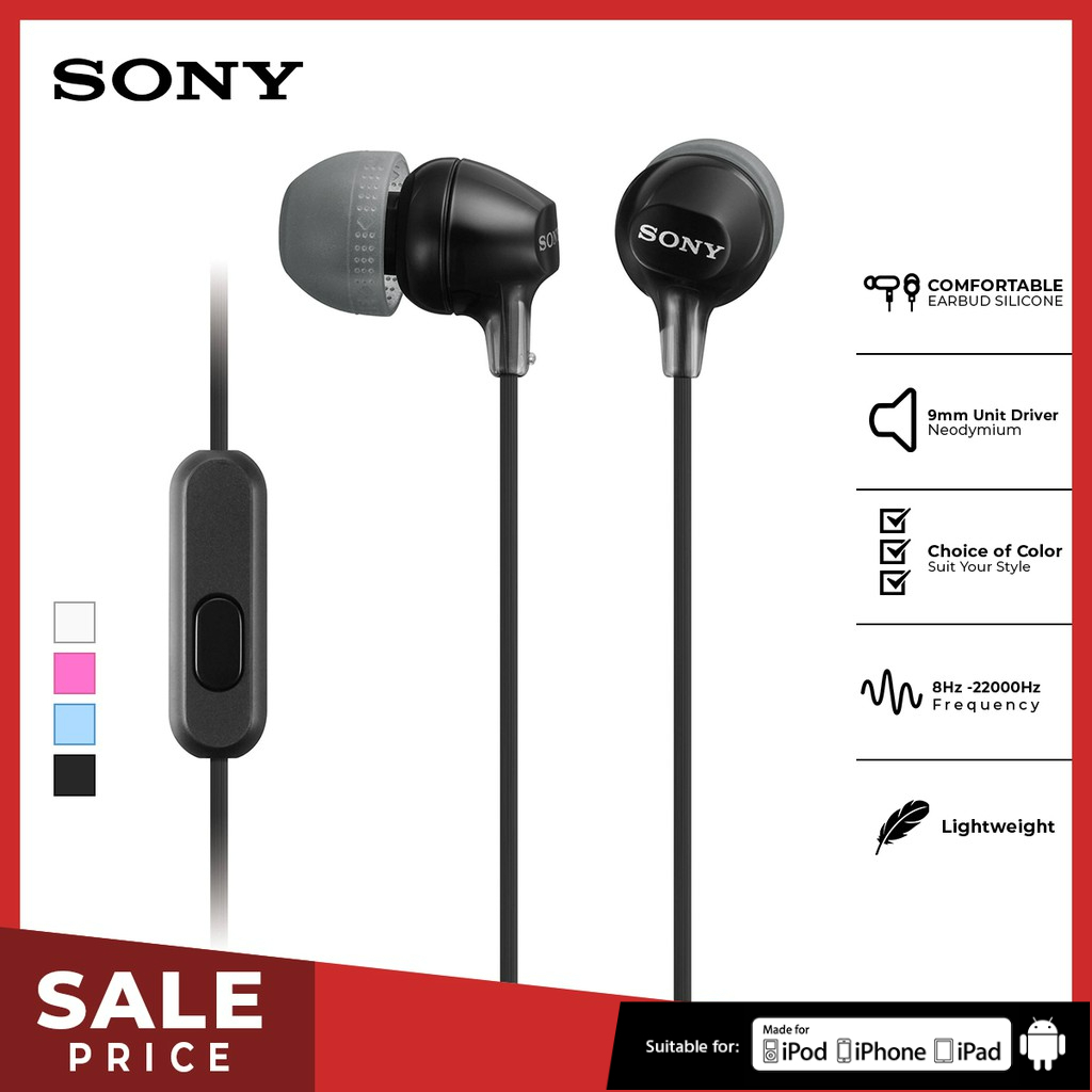 Jual SONY MDR-EX15AP In Ear Earphone With Mic / EX15AP / EX-15AP ...