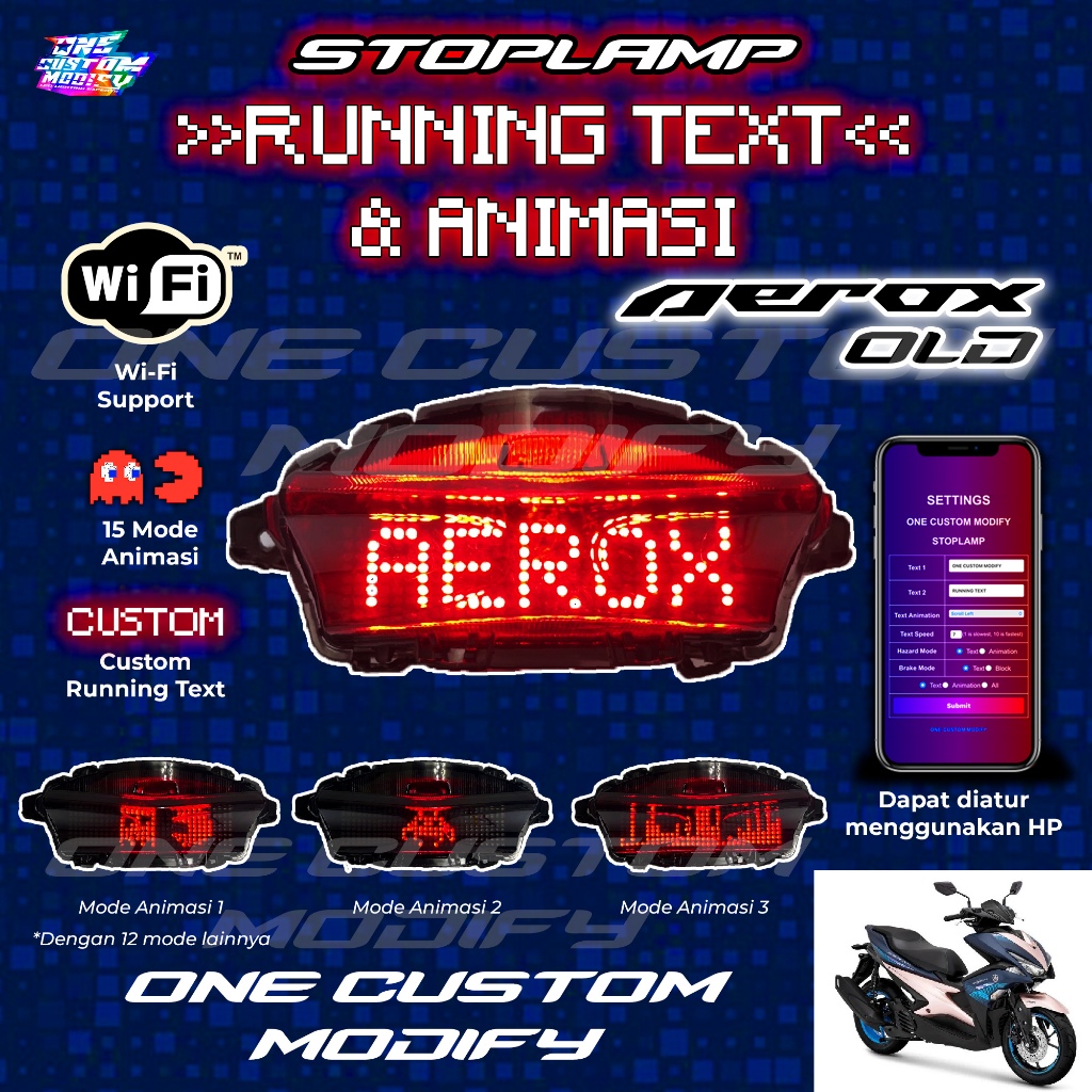 Jual Stoplamp Running Text Animasi Aerox 155 Old Lampu LED Rem Belakang ...