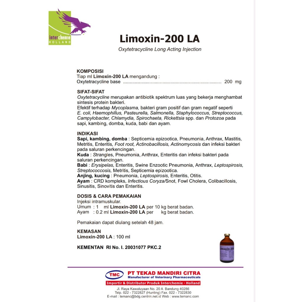 Jual Limoxin-200 LA 100 ml. Oxytetracycline Long Acting Injection ...