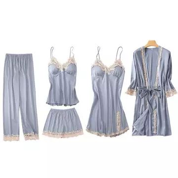 Piyama Set Baju Tidur Wanita BS 7799 Kimono 5 In1 Sexy Baju Rumah Sleepwear Satin Premium Mimon
