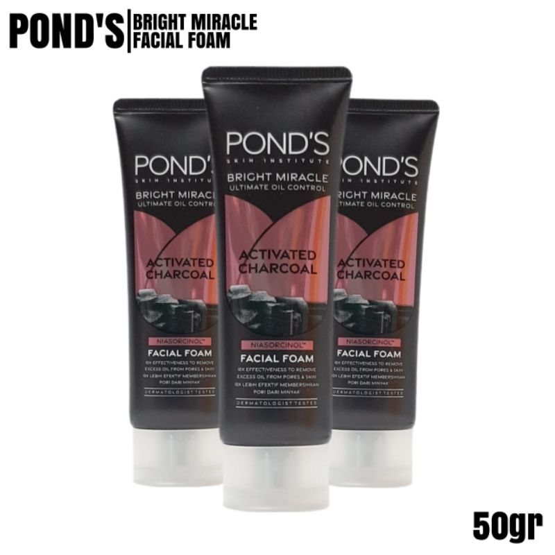 Jual Ponds Ponds Bright Miracle Ultimate Oil Control Activated Charcoal Facial Foam 50gr Bpom 8986